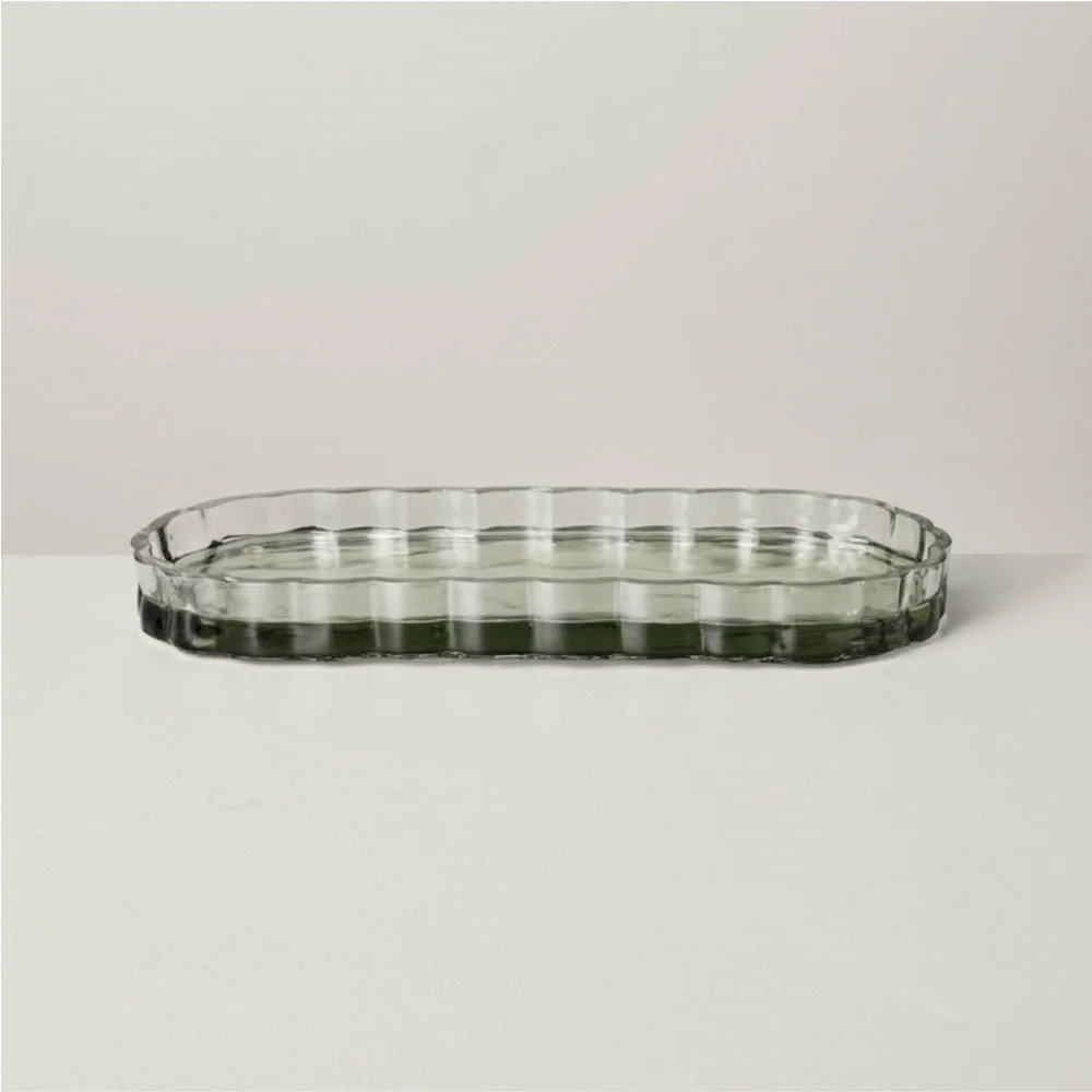 Hearth &Hand Magnolia Fluted Glass Bathroom Tray Light Green